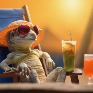 Gecko Sipping A Cocktail On The Beach