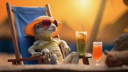 Gecko Sipping A Cocktail On The Beach