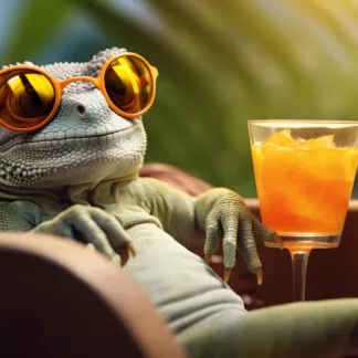 Gecko Sipping A Cocktail On The Beach