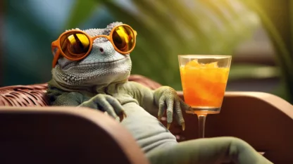 Gecko Sipping A Cocktail On The Beach