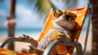 Gecko Sipping A Cocktail On The Beach