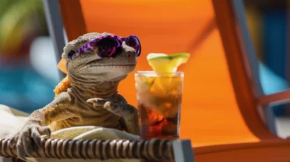 Gecko Sipping A Cocktail On The Beach