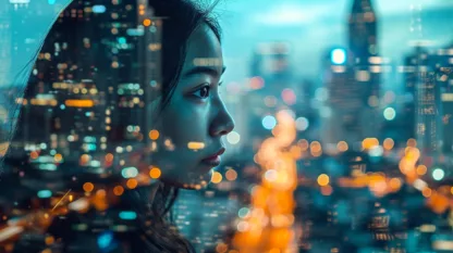 Matrix Style Photo Of Thai Woman, Bangkok Skyline