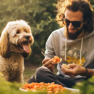 Man Camping With Dog