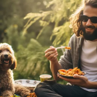 Man Camping With Dog