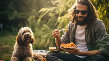 Man Camping With Dog