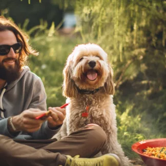 Man Camping With Dog