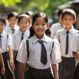 Thai Children In School Uniforms