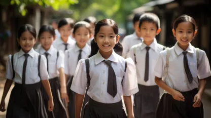 Thai Children In School Uniforms