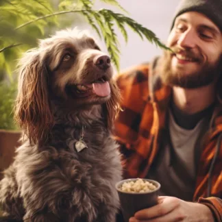 Man Camping With Dog