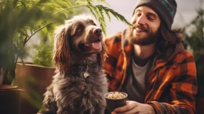 Man Camping With Dog