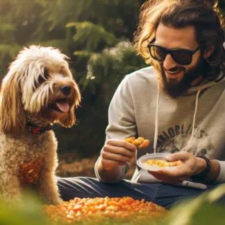 Man Camping With Dog