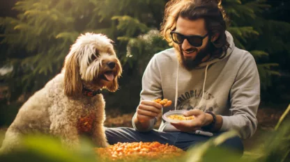 Man Camping With Dog