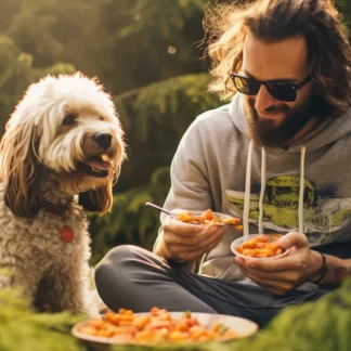 Man Camping With Dog