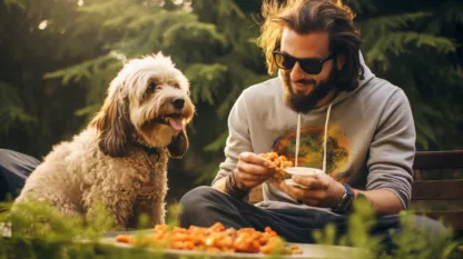 Man Camping With Dog