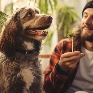 Man Camping With Dog