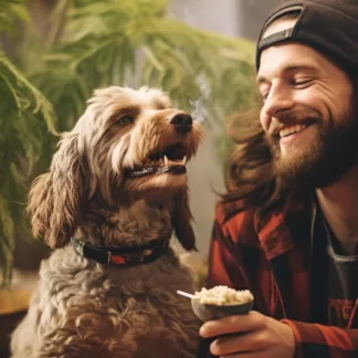 Man Camping With Dog