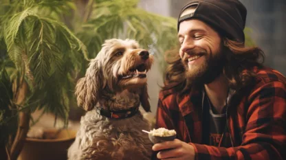 Man Camping With Dog