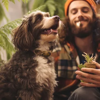 Man Camping With Dog