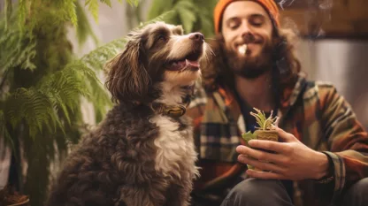 Man Camping With Dog