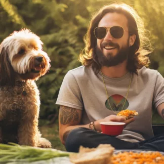 Man Camping With Dog