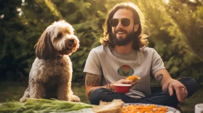 Man Camping With Dog