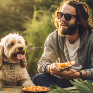 Man Camping With Dog