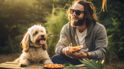 Man Camping With Dog