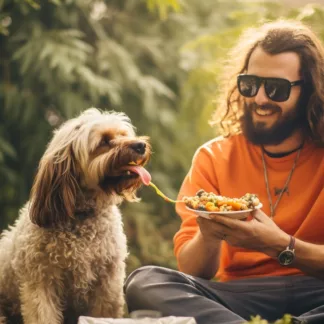 Man Camping With Dog