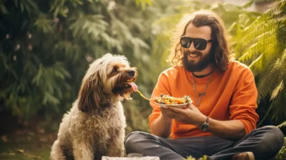 Man Camping With Dog