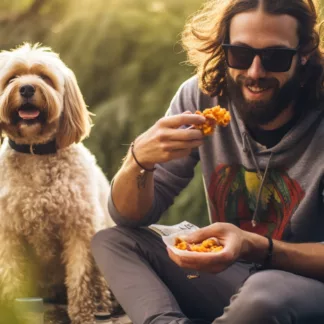 Man Camping With Dog