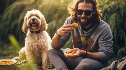 Man Camping With Dog